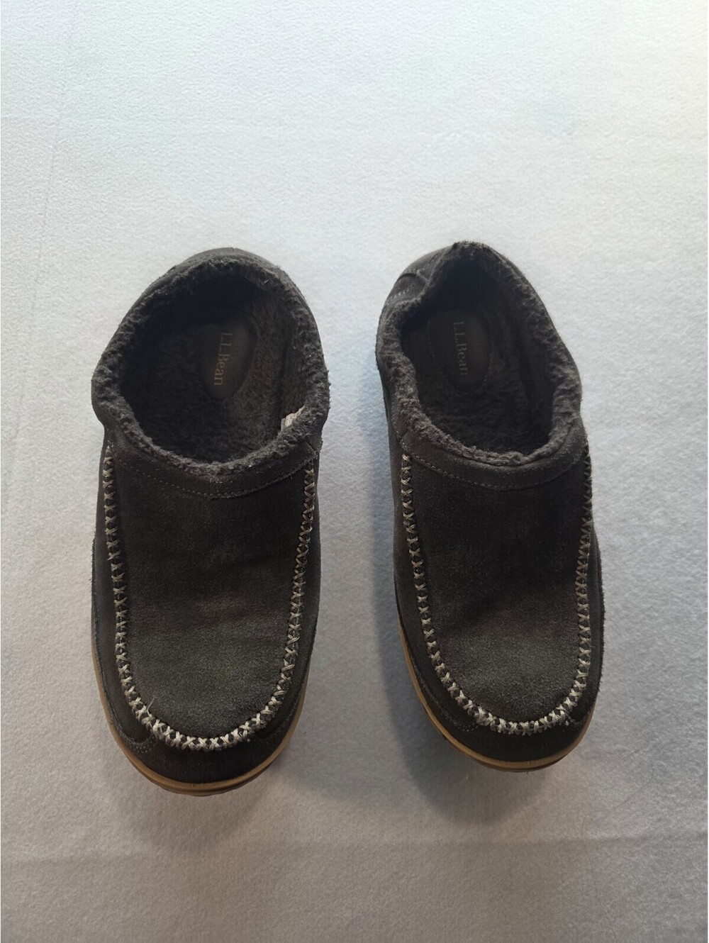 LL Bean Mens Mountain Slippers Size 11 Brown Suede Fleece Lined Moccasin SB1